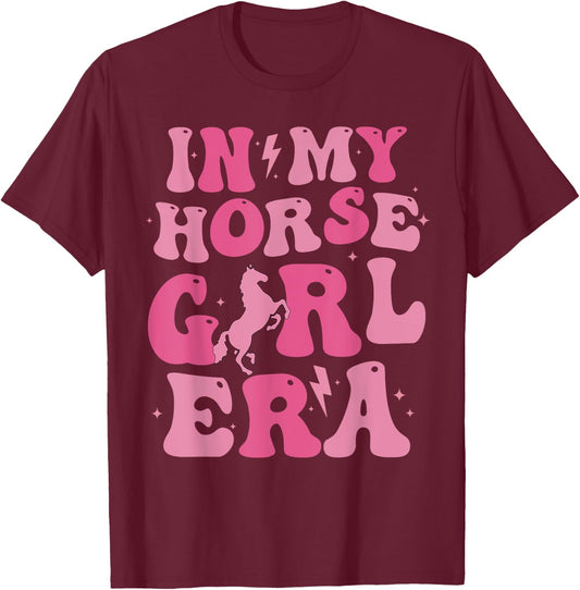 Horseback riding girl funny in my horse girl era groovy T-Shirt - T-Shirt | Maroon