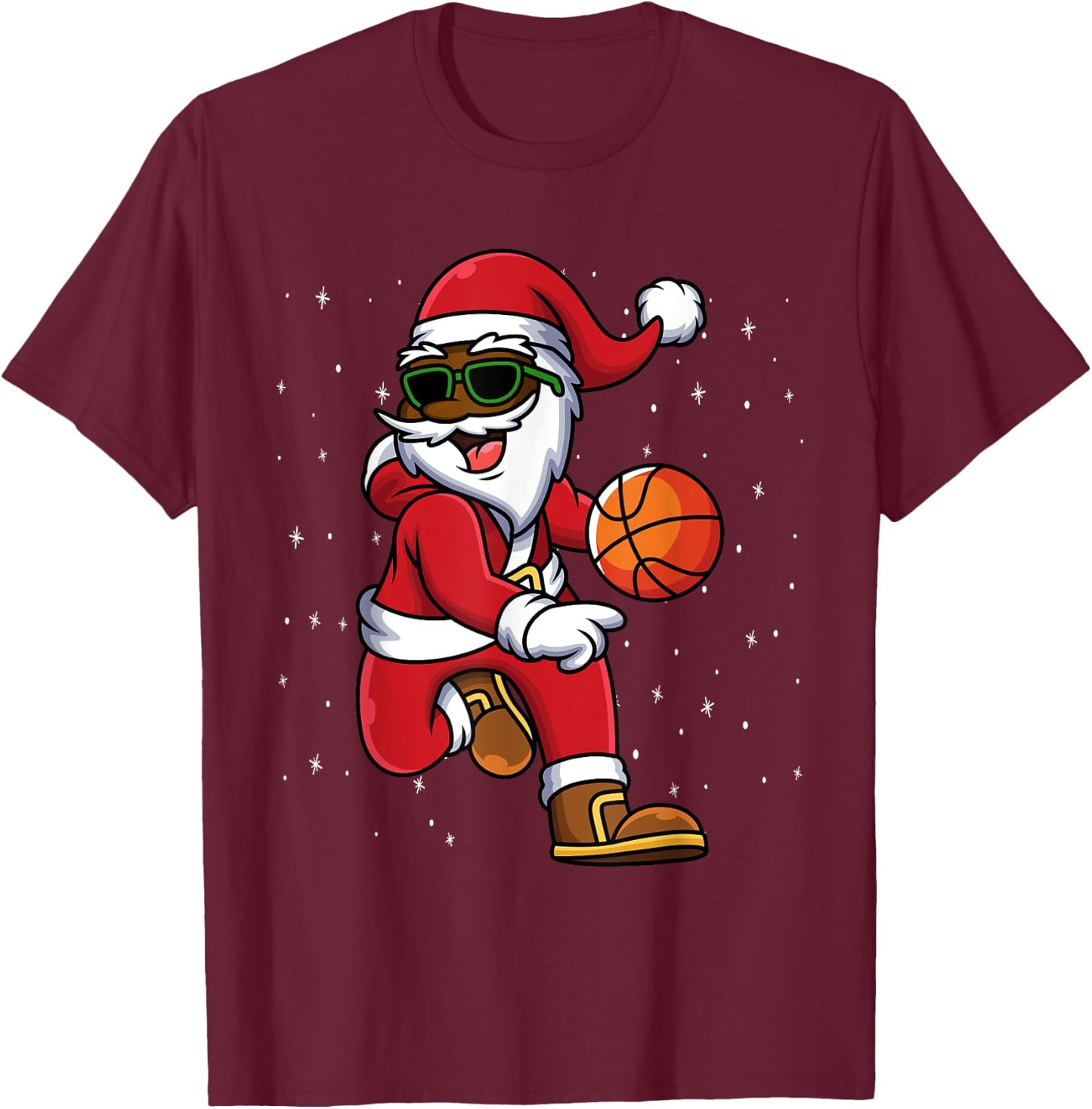 Christmas Basketball Black African American Santa Kids T-Shirt - T-Shirt | Maroon