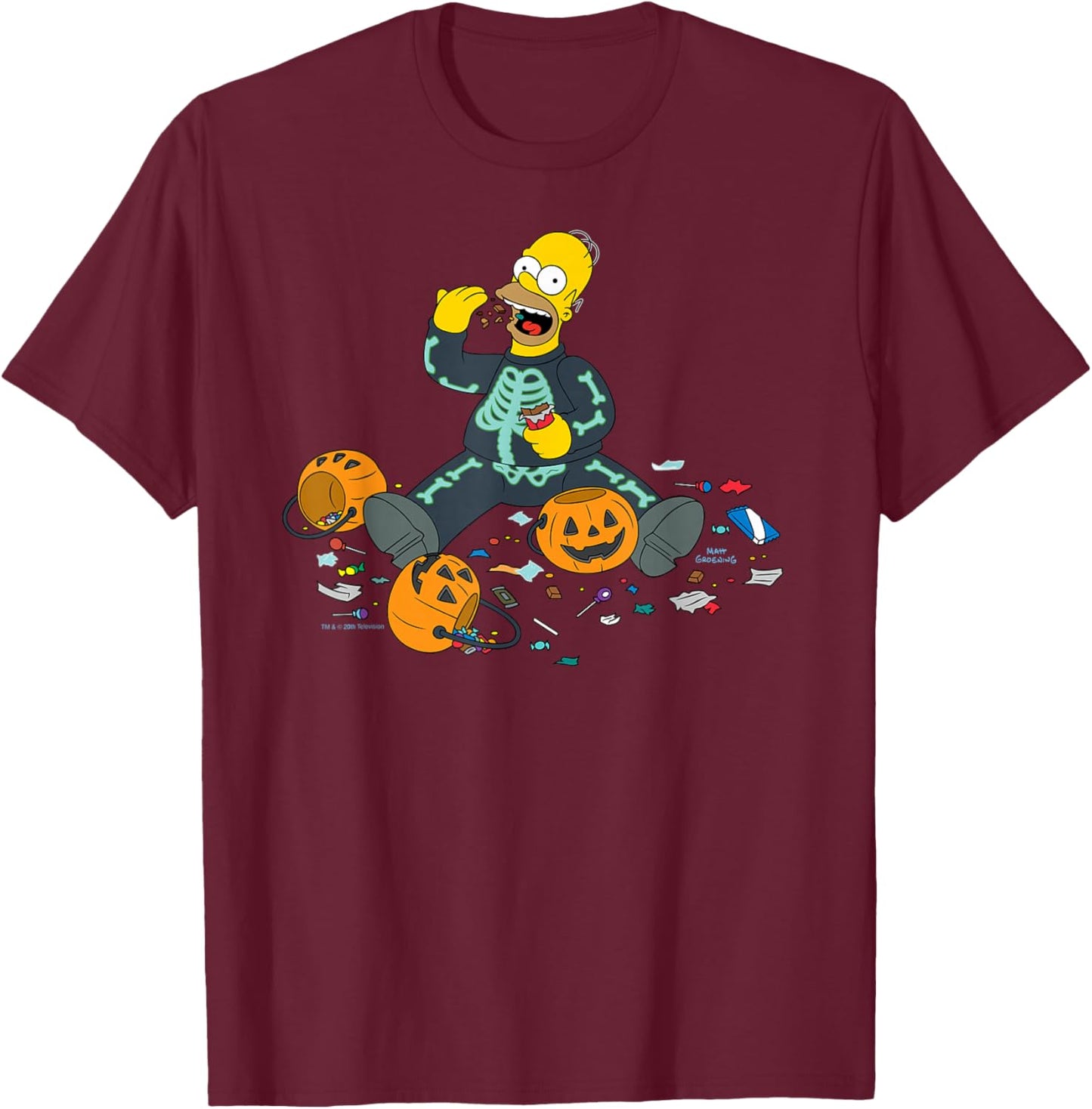 The Simpsons Homer Halloween Trick or Treat Candy Binge T-Shirt - T-Shirt | Maroon