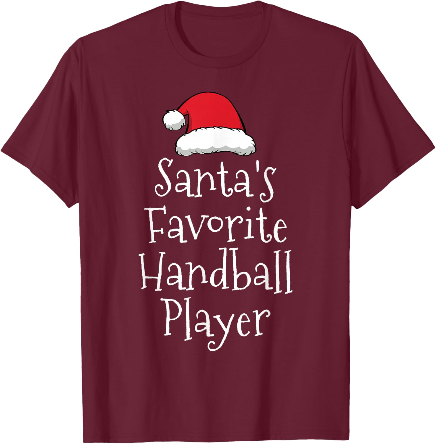 Santas Favorite Handball Player - Christmas Handball Gift T-Shirt - T-Shirt | Maroon