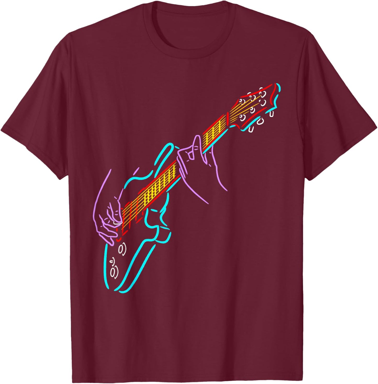 Colorful Bass Guitarist's Hands Rock and Roll Guitar Player T-Shirt - T-Shirt | Maroon