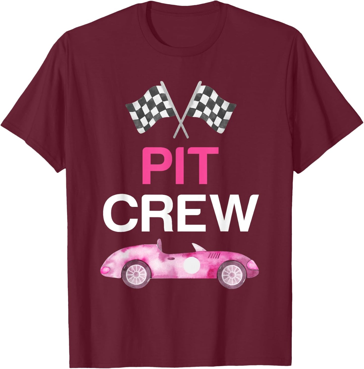 Pit Crew Costume Adult Kids Girls Boys Pink Racing Car Flag T-Shirt - T-Shirt | Maroon