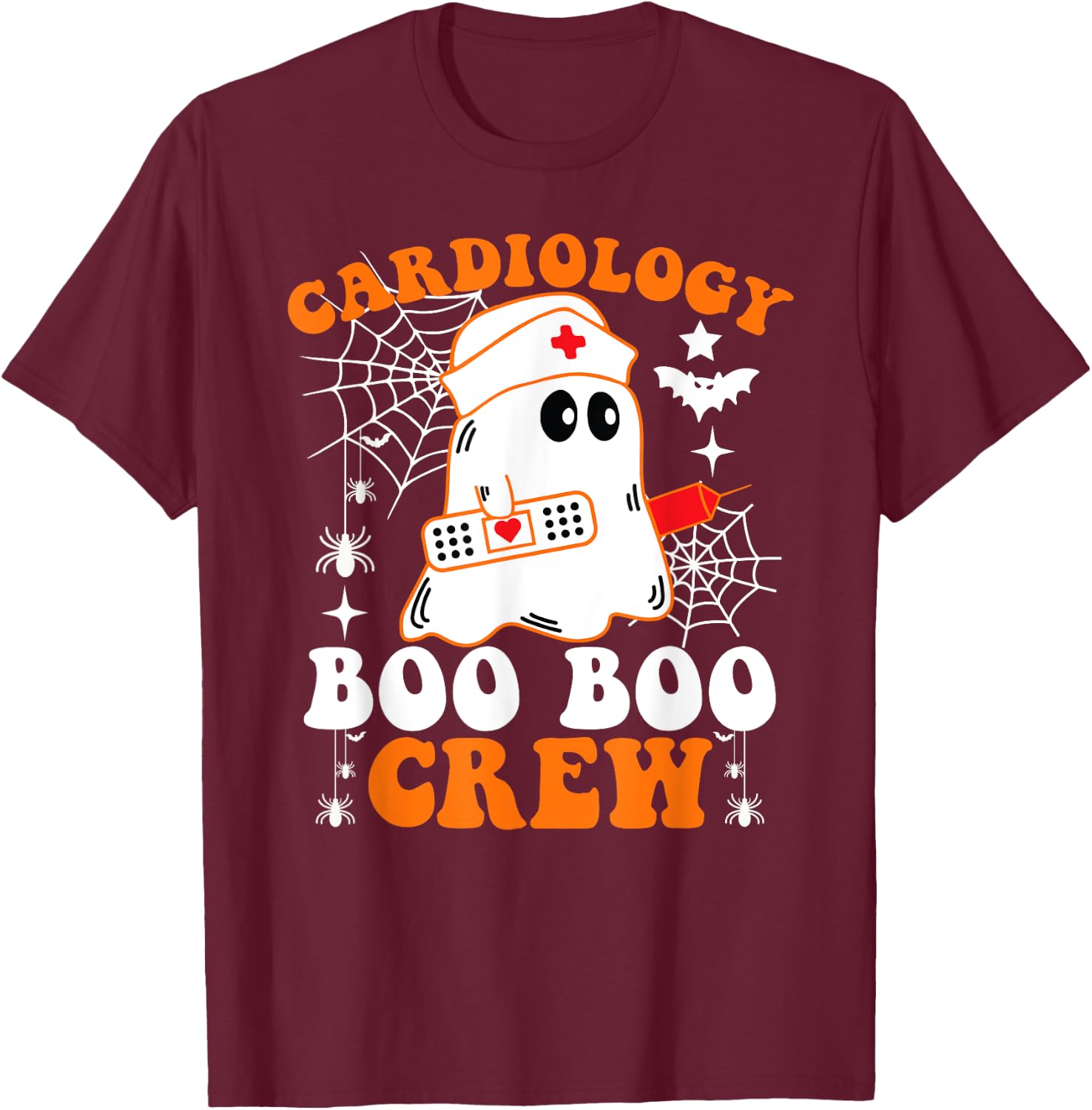 Cardiology Boo Boo Crew Shirt Funny Nurse Ghost Halloween T-Shirt - T-Shirt | Maroon