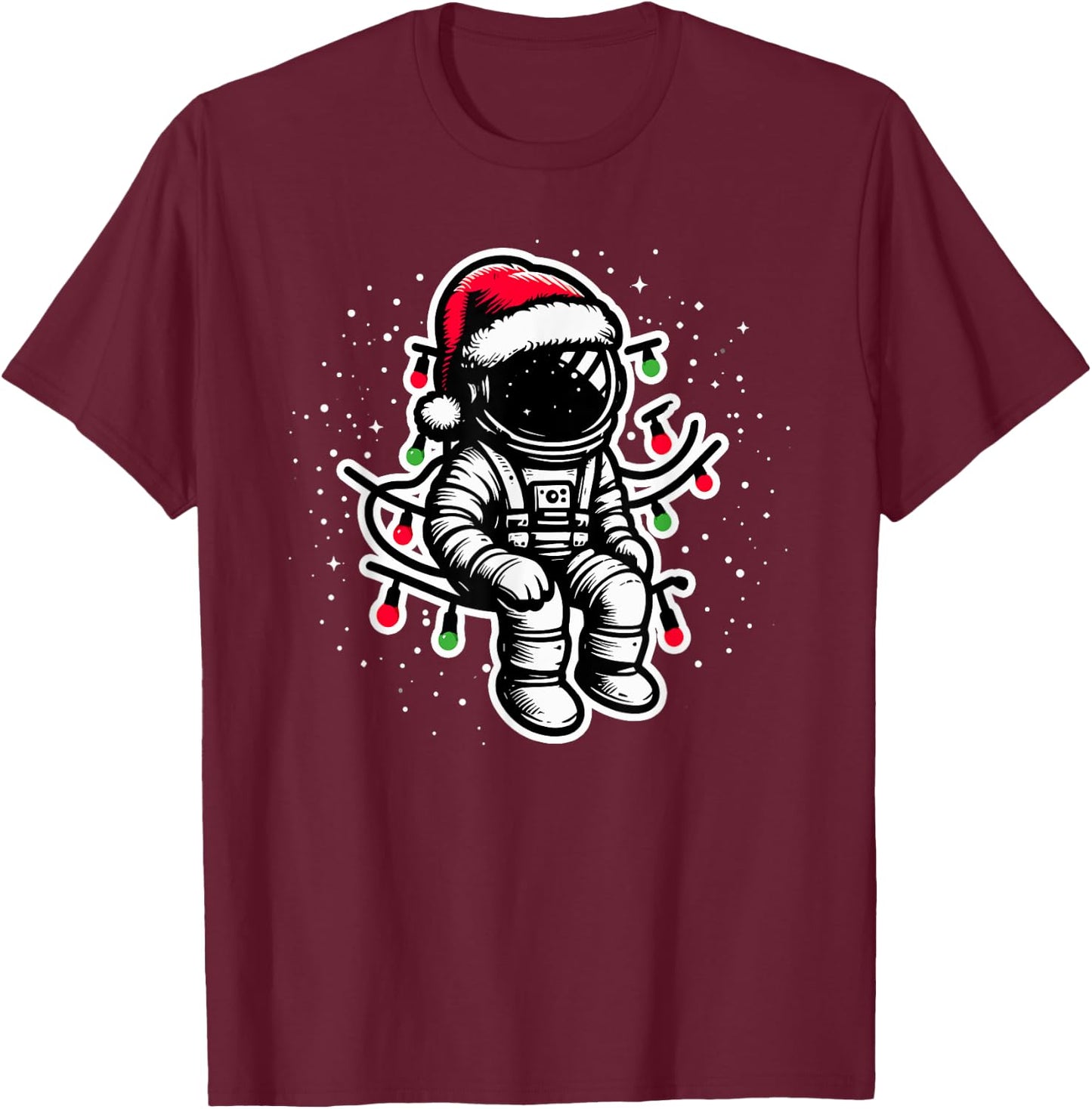 Astronaut Christmas Santa Hat Space Lover Boys T-Shirt - T-Shirt | Maroon