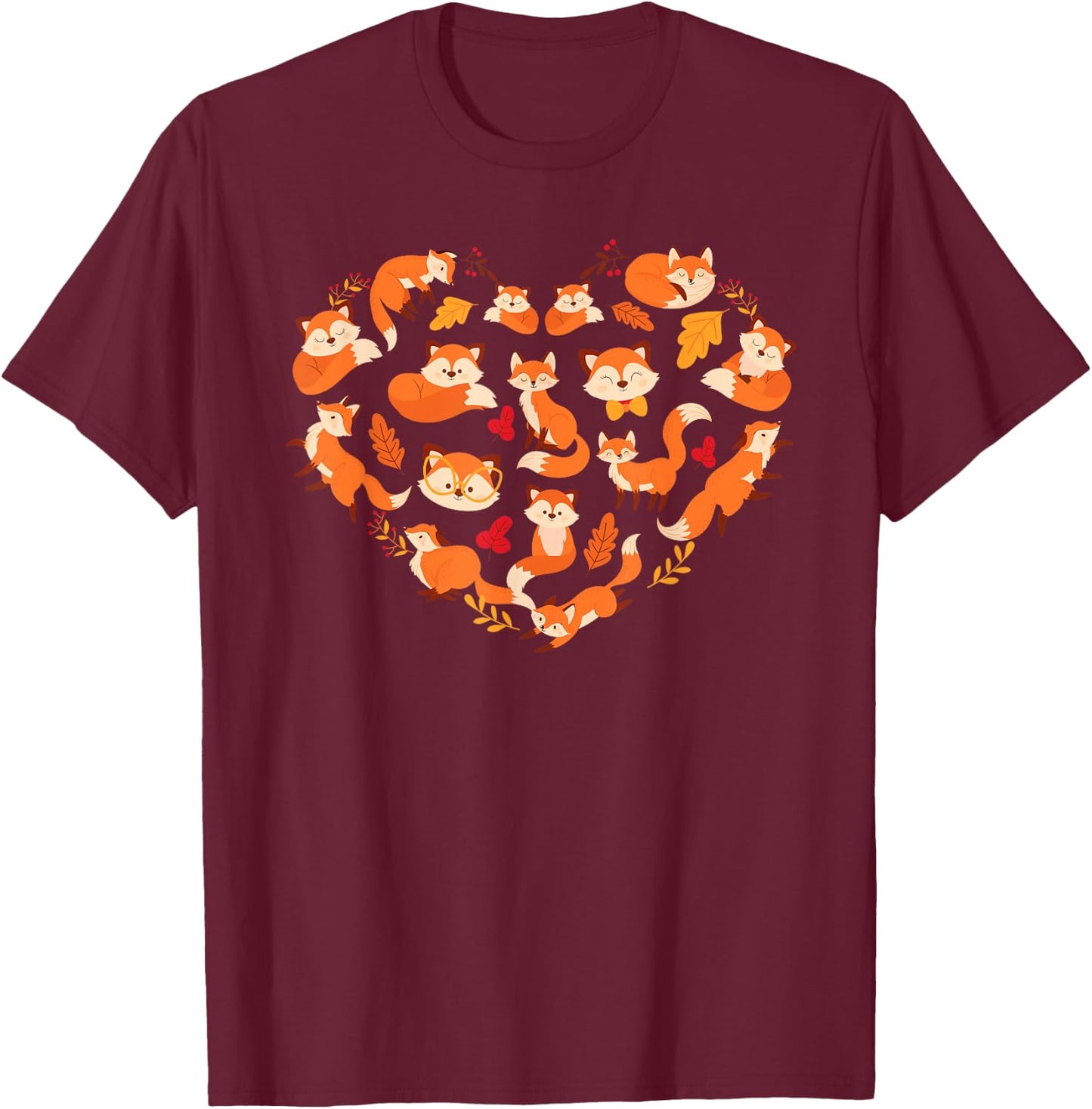 Cool Fox Women Kids Heart Shaped Arctic Foxes Animal T-Shirt - T-Shirt | Maroon