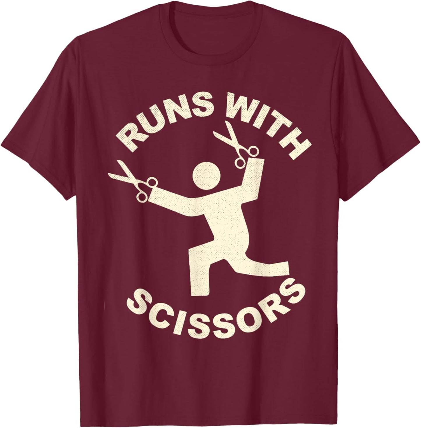 Runs with Scissors Funny Dangerous Stick Figure T-Shirt - T-Shirt | Maroon