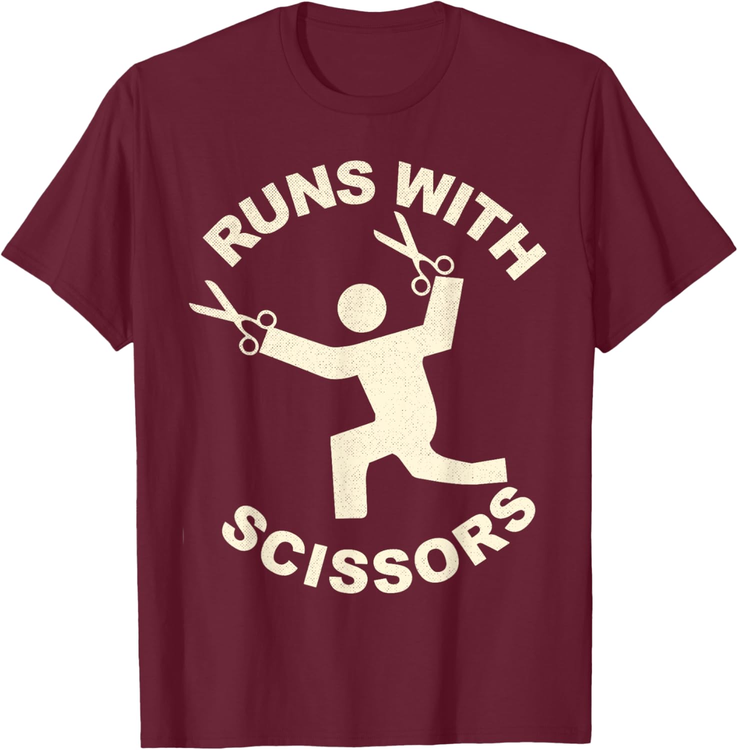 Runs with Scissors Funny Dangerous Stick Figure T-Shirt - T-Shirt | Maroon