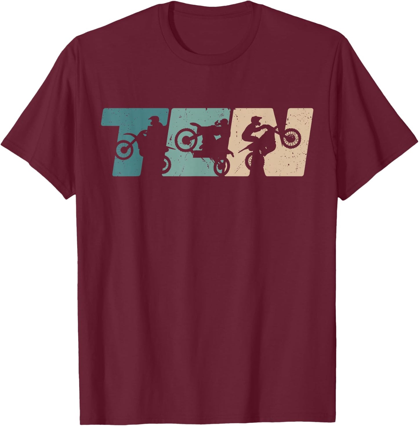 10th Birthday Retro Motocross Dirt Bike 10 Years Boys Girl T-Shirt - T-Shirt | Maroon