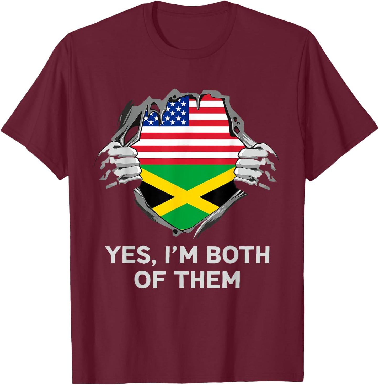 Half American Half Jamaican USA Jamaica Flag T-Shirt - T-Shirt | Maroon