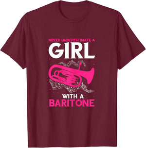 Baritone Girl Saxophonist Marching Band Euphonium Saxophone T-Shirt - T-Shirt | Maroon