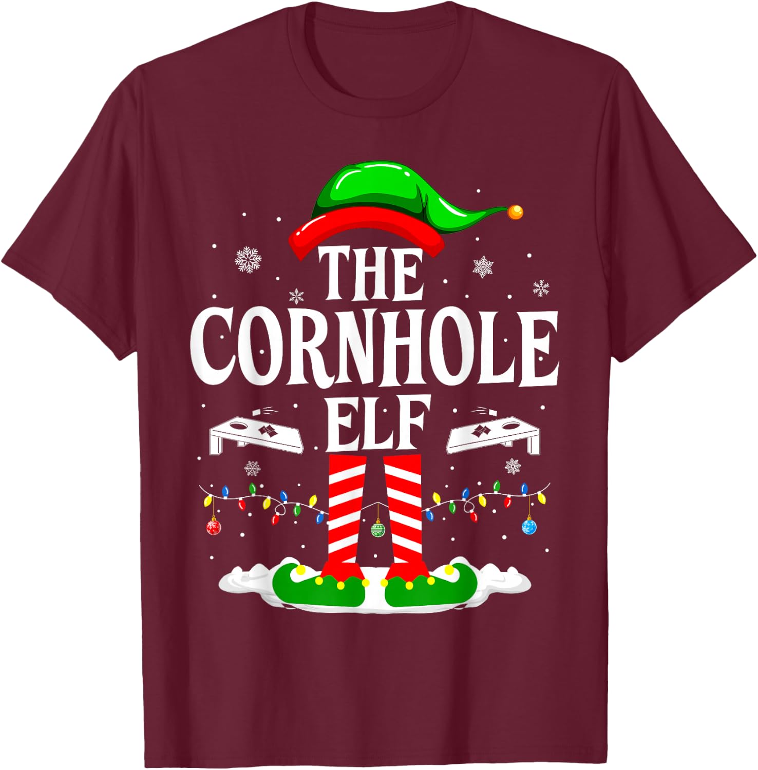 The Cornhole Elf Funny Matching Xmas Cornhole Christmas T-Shirt - T-Shirt | Maroon