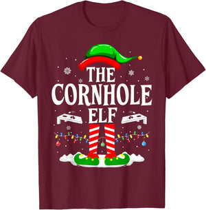The Cornhole Elf Funny Matching Xmas Cornhole Christmas T-Shirt - T-Shirt | Maroon