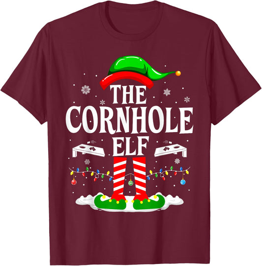 The Cornhole Elf Funny Matching Xmas Cornhole Christmas T-Shirt - T-Shirt | Maroon