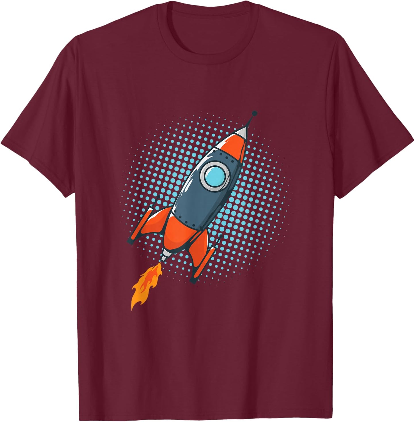 Rocket Comic Space Ship Moon Missile T-Shirt - T-Shirt | Maroon