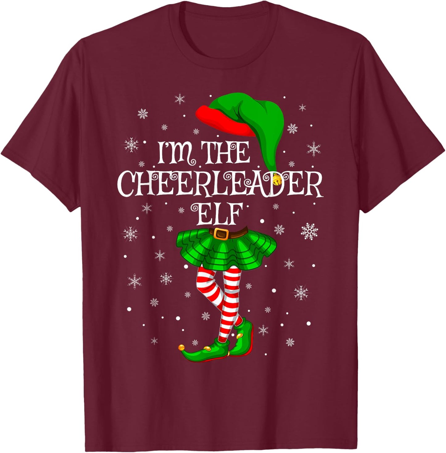 Family Matching Women Girls The Cheerleader Elf Christmas T-Shirt - T-Shirt | Maroon