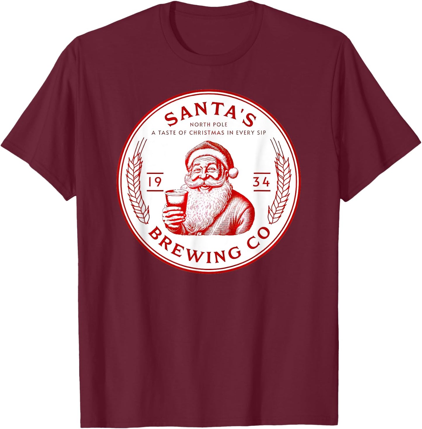 Santa's Brewing Company Pale Ale Fun Christmas Beer Drinking T-Shirt - T-Shirt | Maroon