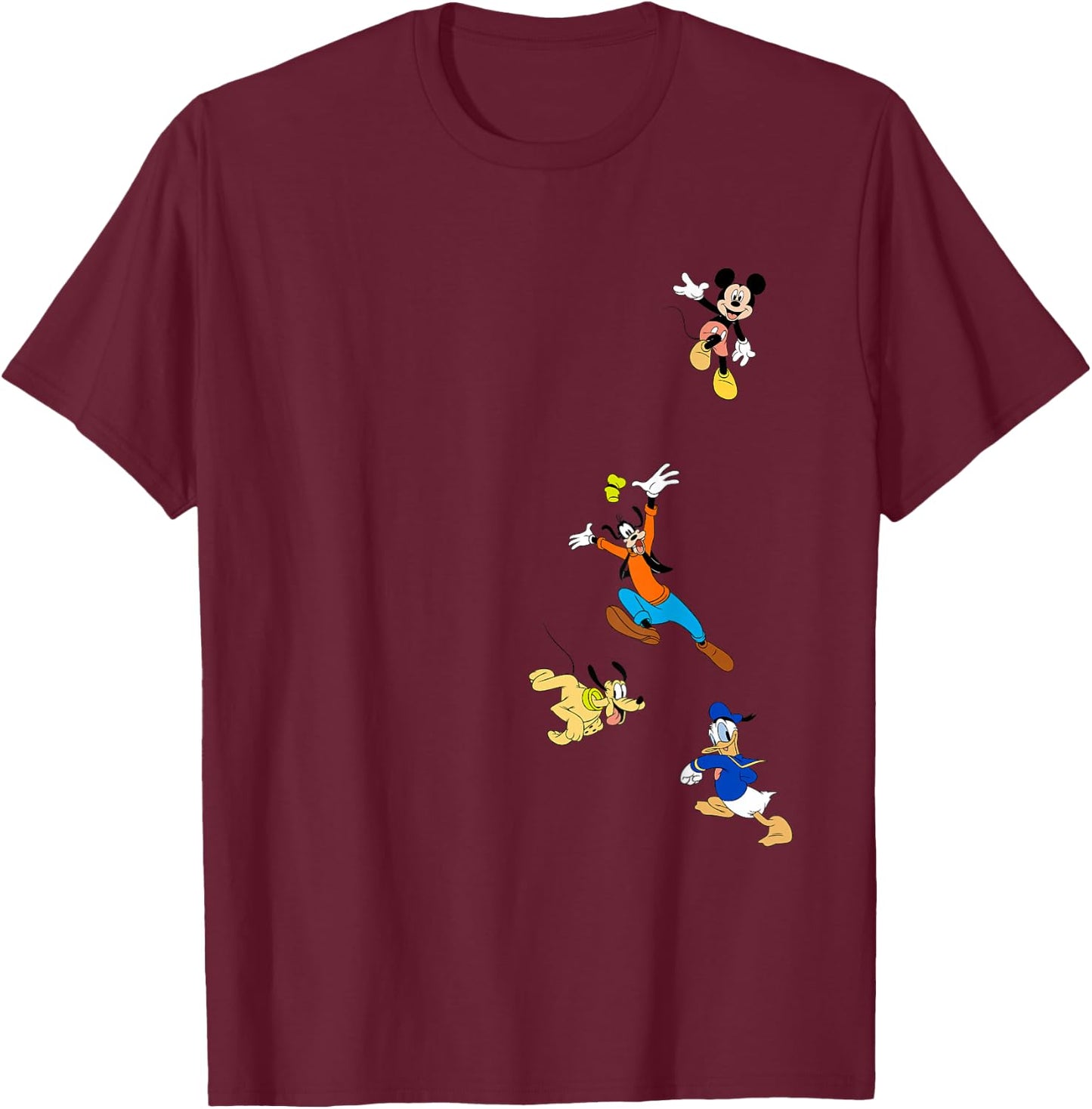Disney Mickey and Friends Goofy Donald Falling Cartoon Icons T-Shirt - T-Shirt | Maroon