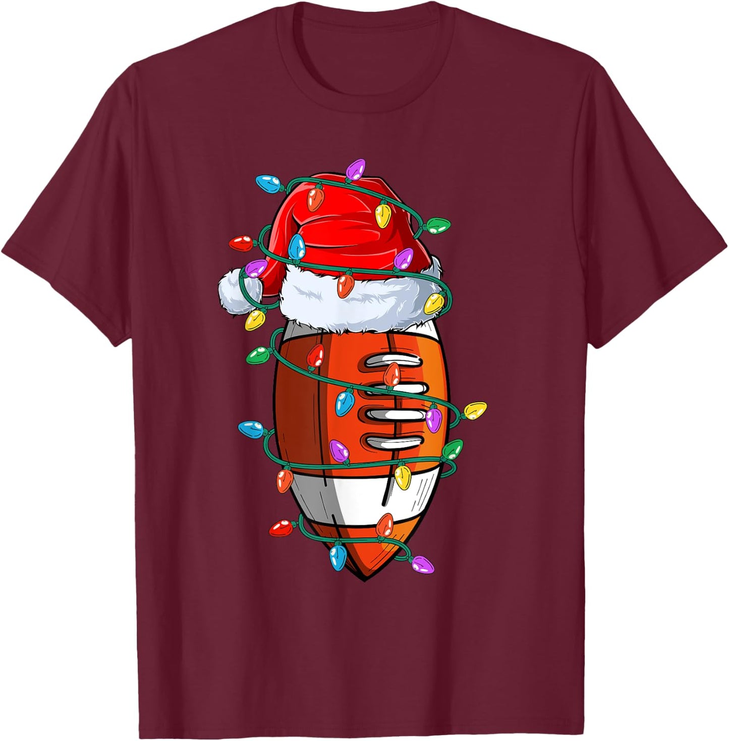 Christmas Football Xmas Santa Sports Hat Ball Kids Boys Men T-Shirt - T-Shirt | Maroon