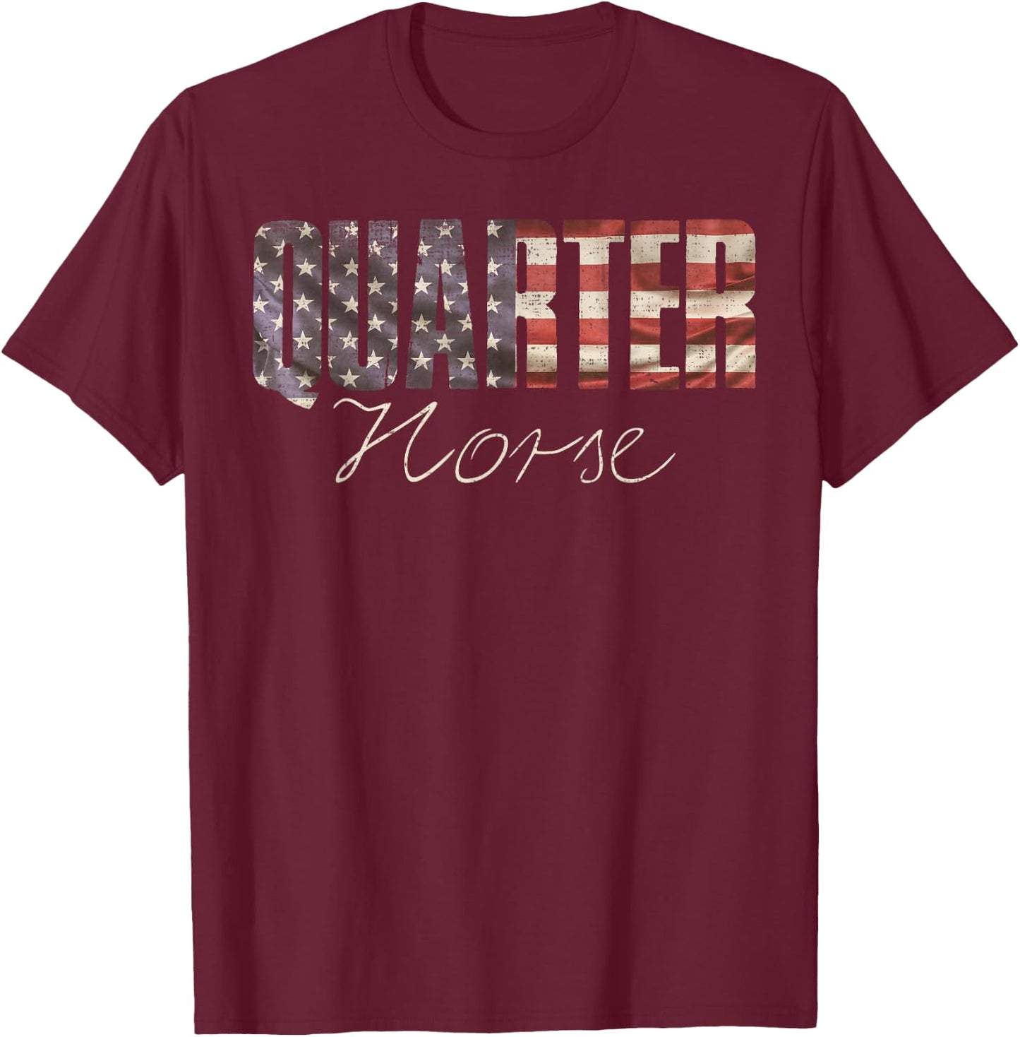 American Quarter Horse With USA Flag, Horseback Riding T-Shirt - T-Shirt | Maroon
