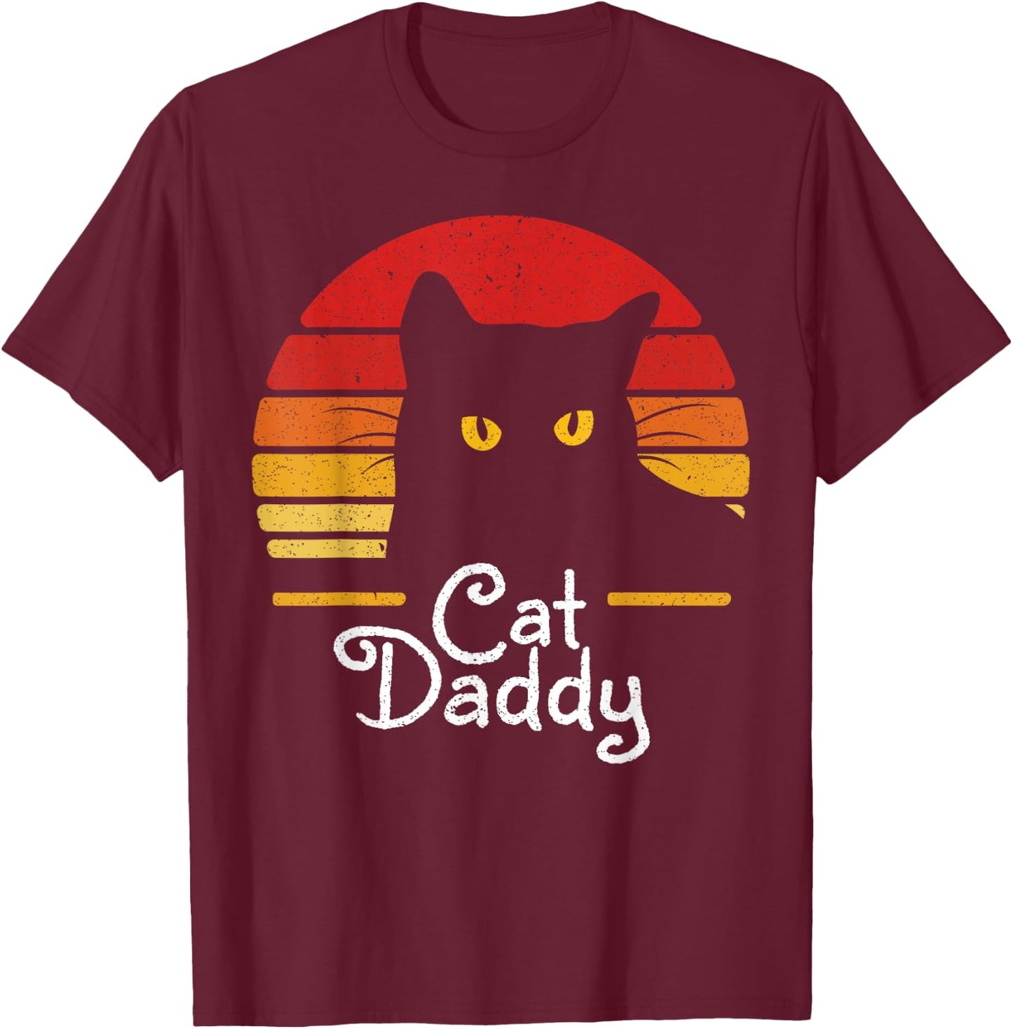 Cat Daddy Retro 70s 80s Black Cat Men Funny Cat Dad Gifts T-Shirt - T-Shirt | Maroon