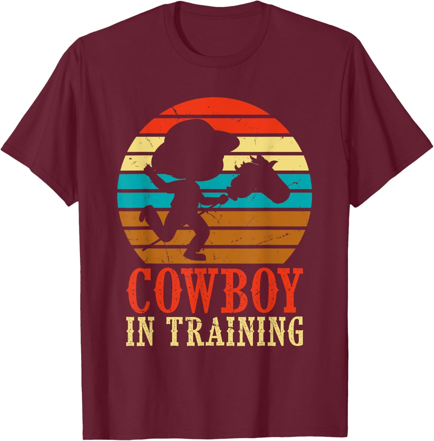 Kids Cowboy in Training Cute Future Rodeo Boy Wooden Horse T-Shirt - T-Shirt | Maroon