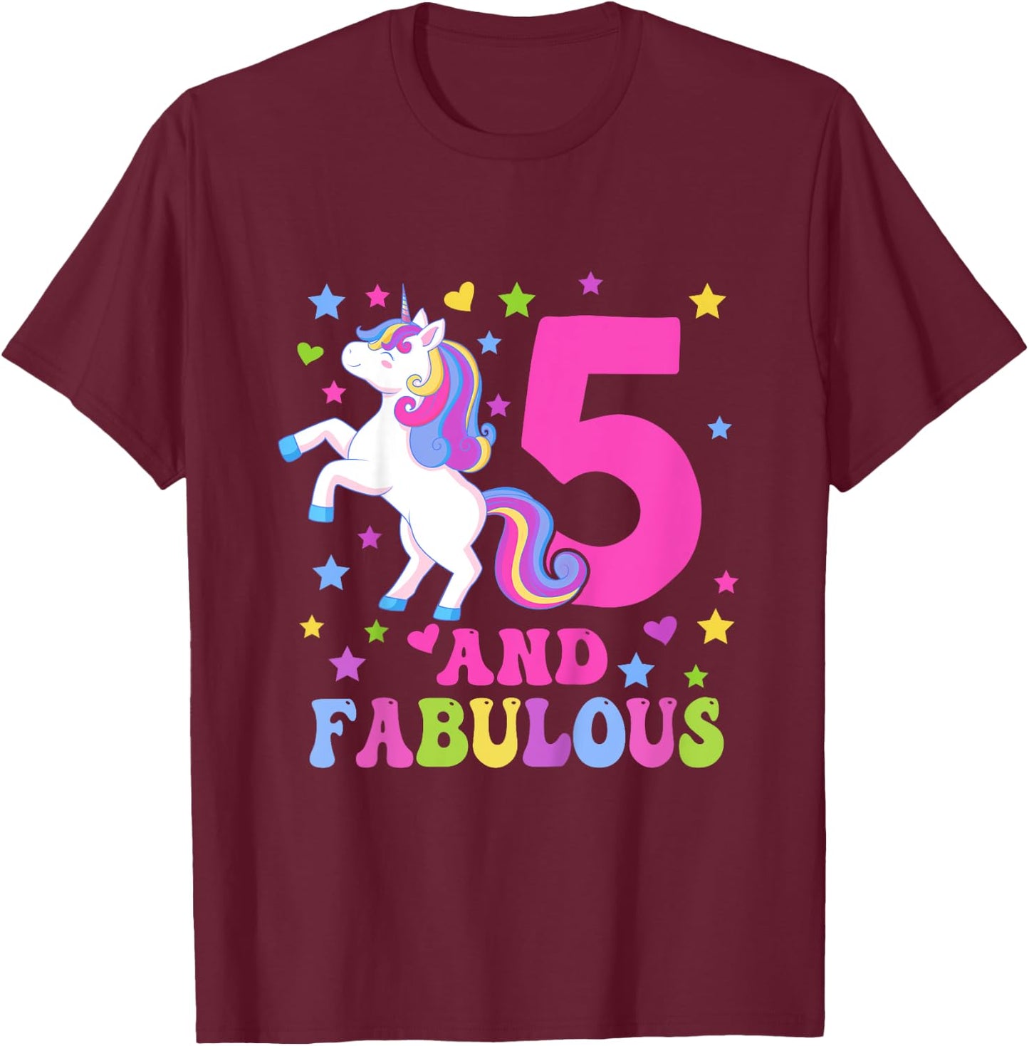 5 and Fabulous Unicorn 5th Birthday Unicorn T-Shirt - T-Shirt | Maroon