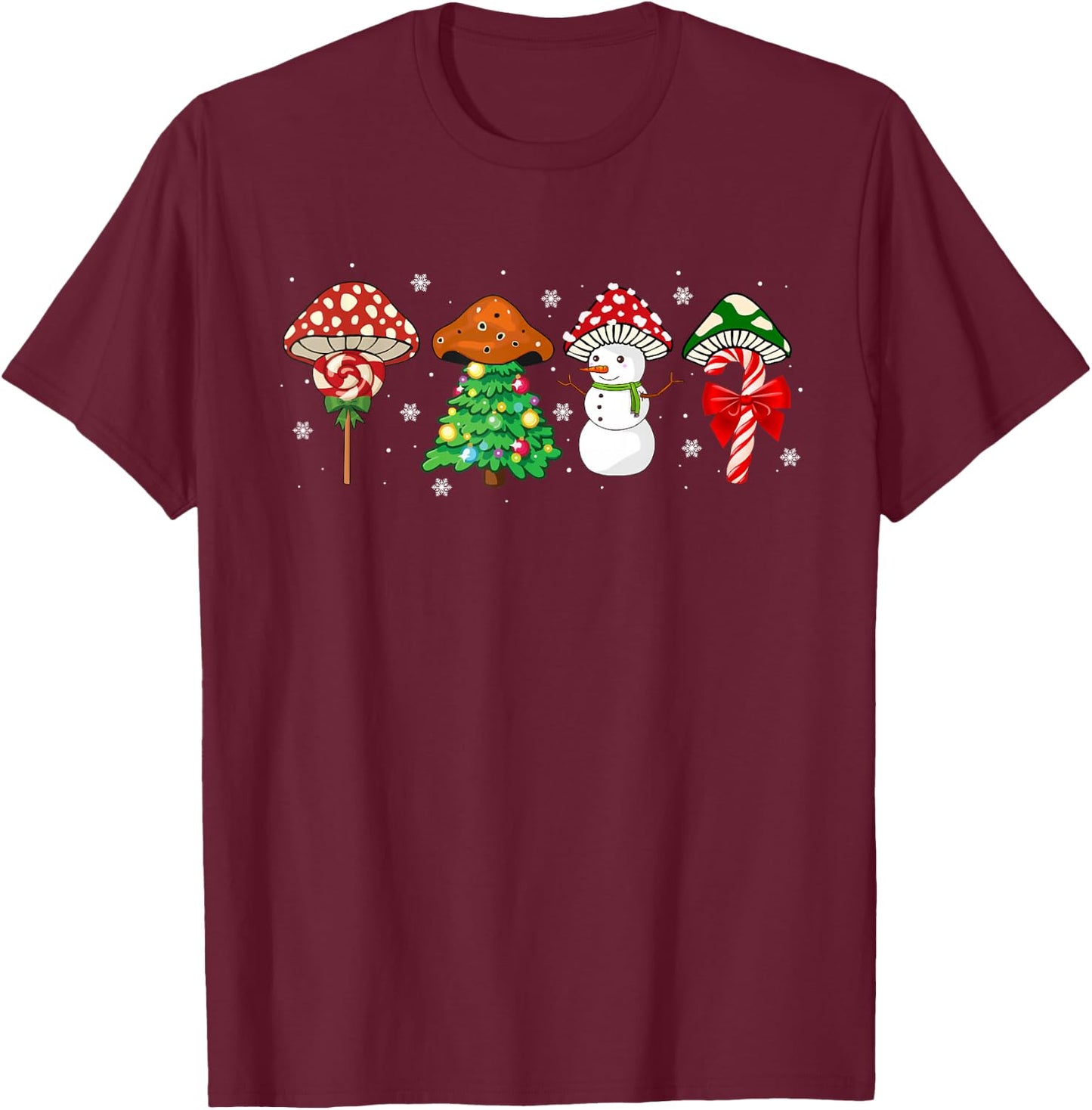 Cute Mushroom Christmas, Amanita Muscaria Xmas Plant Lover T-Shirt - T-Shirt | Maroon