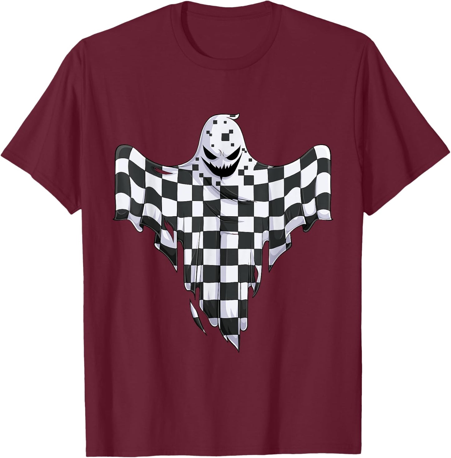 Ghost Halloween Kids Toddler Youth Race car Pit Crew T-Shirt - T-Shirt | Maroon