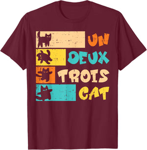 Un Deux Trois Cat French Retro Men Women Boys Kid Teen Youth T-Shirt - T-Shirt | Maroon