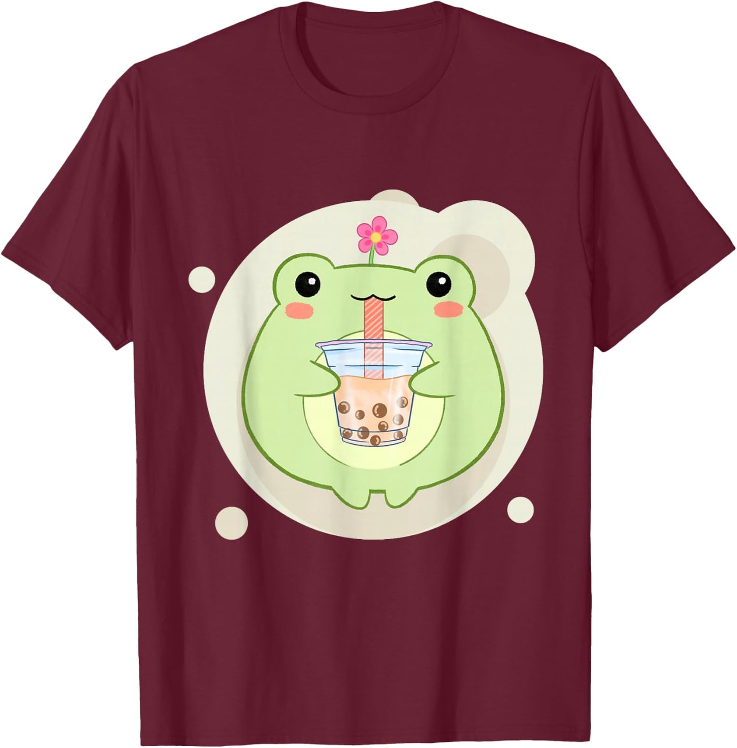 Cute Kawaii Frog Drinks Boba Bubble Tea Kawaii Aesthetic T-Shirt - T-Shirt | Maroon