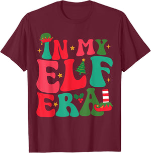 In My Elf Era Groovy Xmas Funny Women Christmas Elf T-Shirt - T-Shirt | Maroon