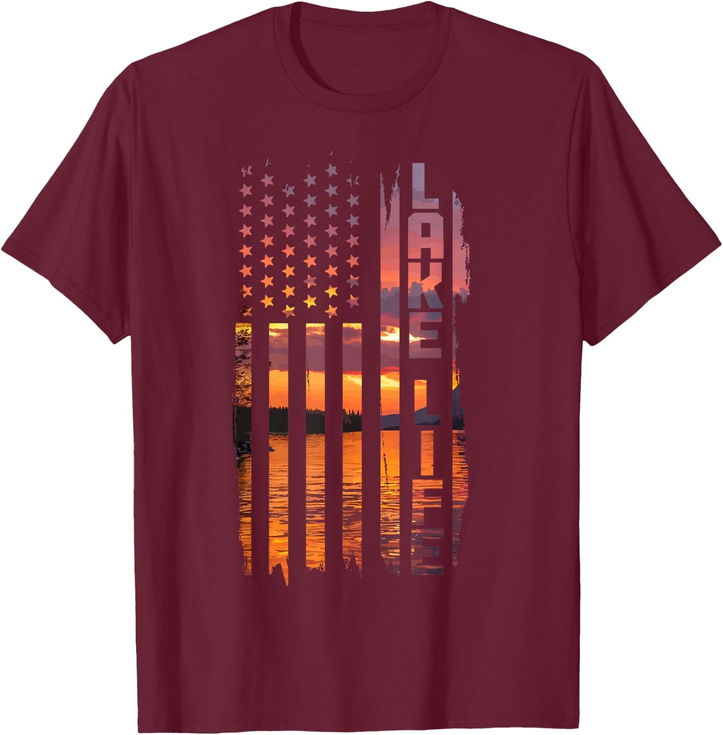 Life Is Better At The Lake Pontoon Boating Wakeboard US Flag T-Shirt - T-Shirt | Maroon