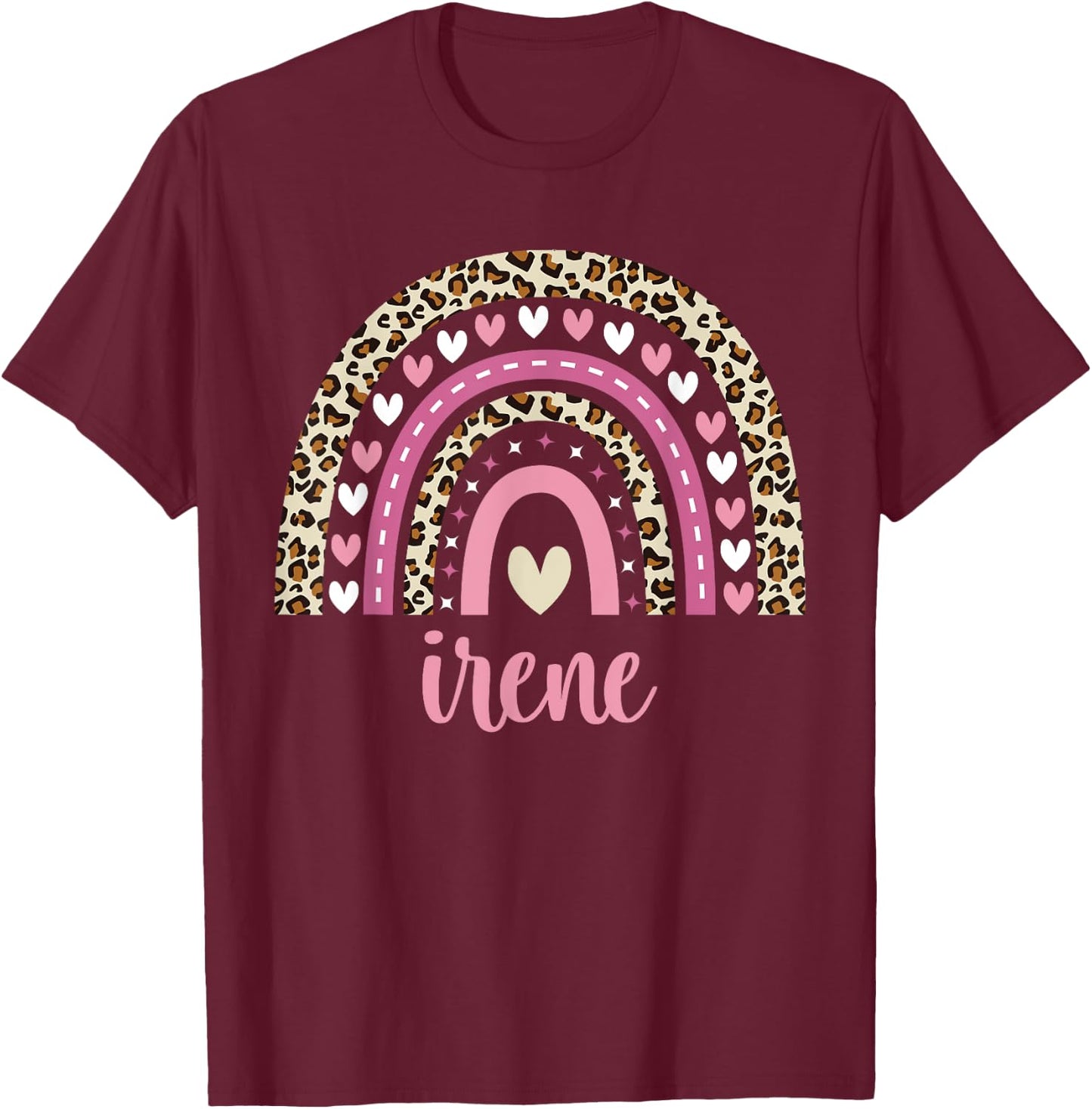 Irene Rainbow Leopard Personalized Irene Birthday T-Shirt - T-Shirt | Maroon