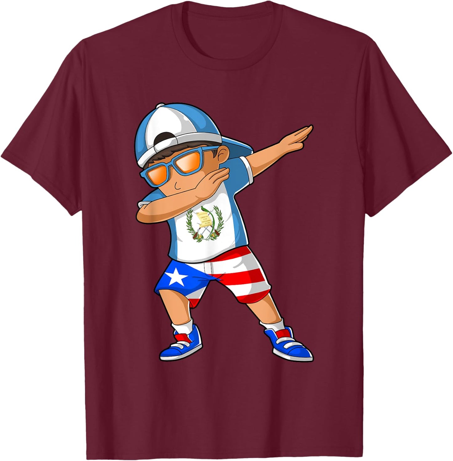 Half Guatemalan Half Puerto Rican Boy Guatemala Flag T-Shirt - T-Shirt | Maroon