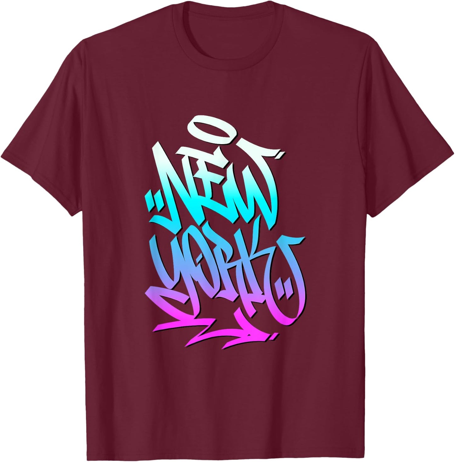 New York City Graffiti Art Style Illustration Graphic Design T-Shirt - T-Shirt | Maroon