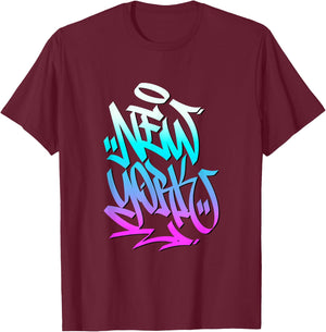 New York City Graffiti Art Style Illustration Graphic Design T-Shirt - T-Shirt | Maroon