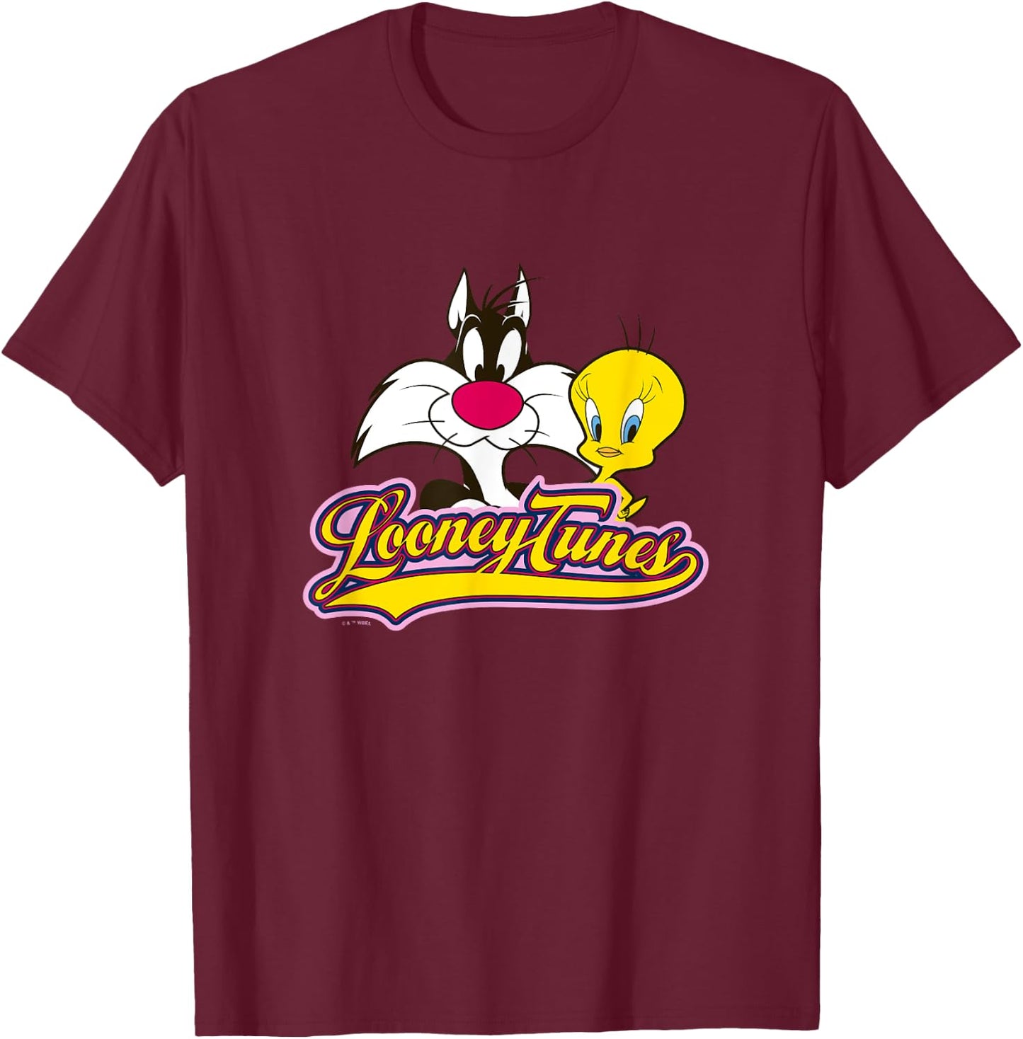 Looney Tunes Sylvester And Tweety Bird Smiling Faces Logo T-Shirt - T-Shirt | Maroon