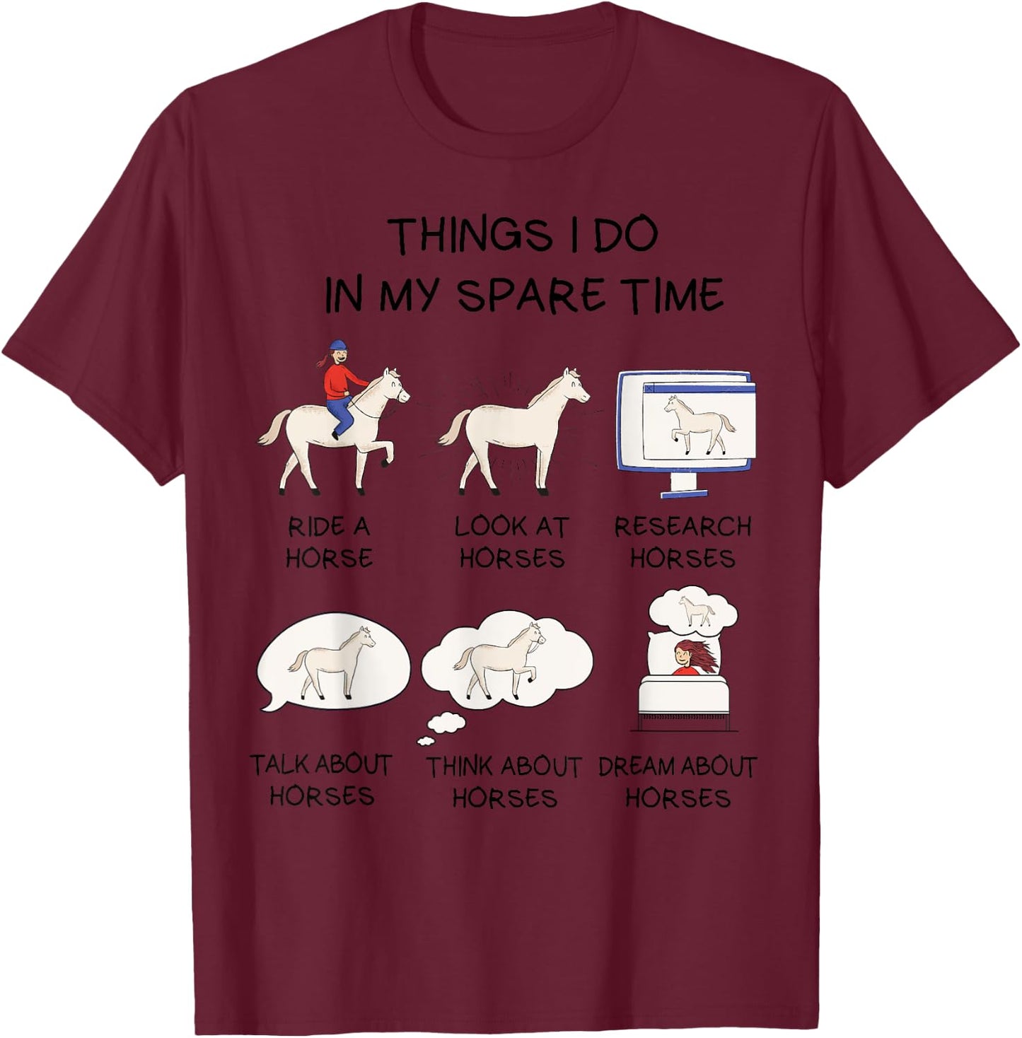 Horse Shirt For Girls Teens Women Horse Riding T-Shirt - T-Shirt | Maroon
