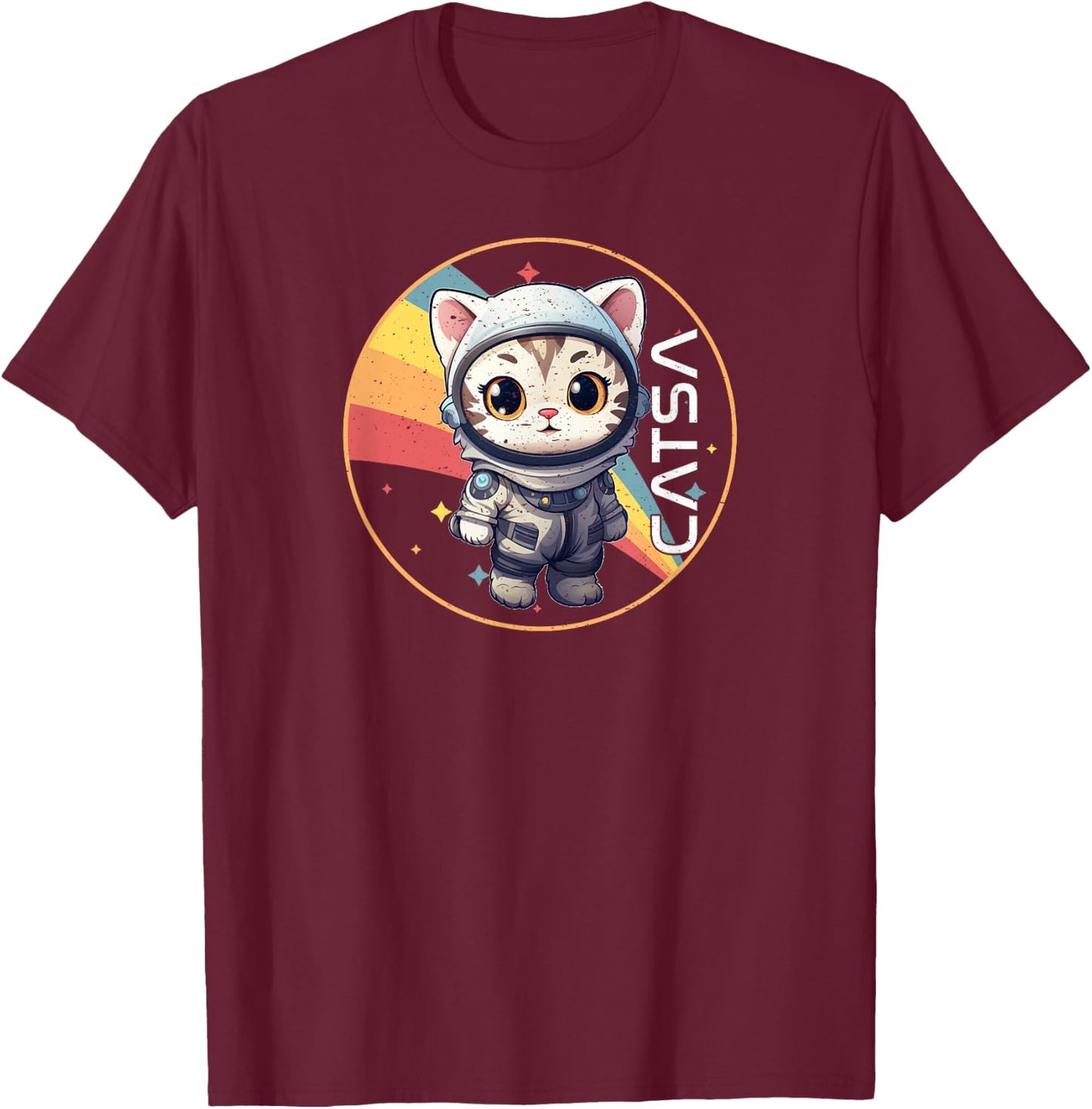 CATSA Cat Astronaut in Space | Cute Kitten & Astronomy Lover T-Shirt - T-Shirt | Maroon