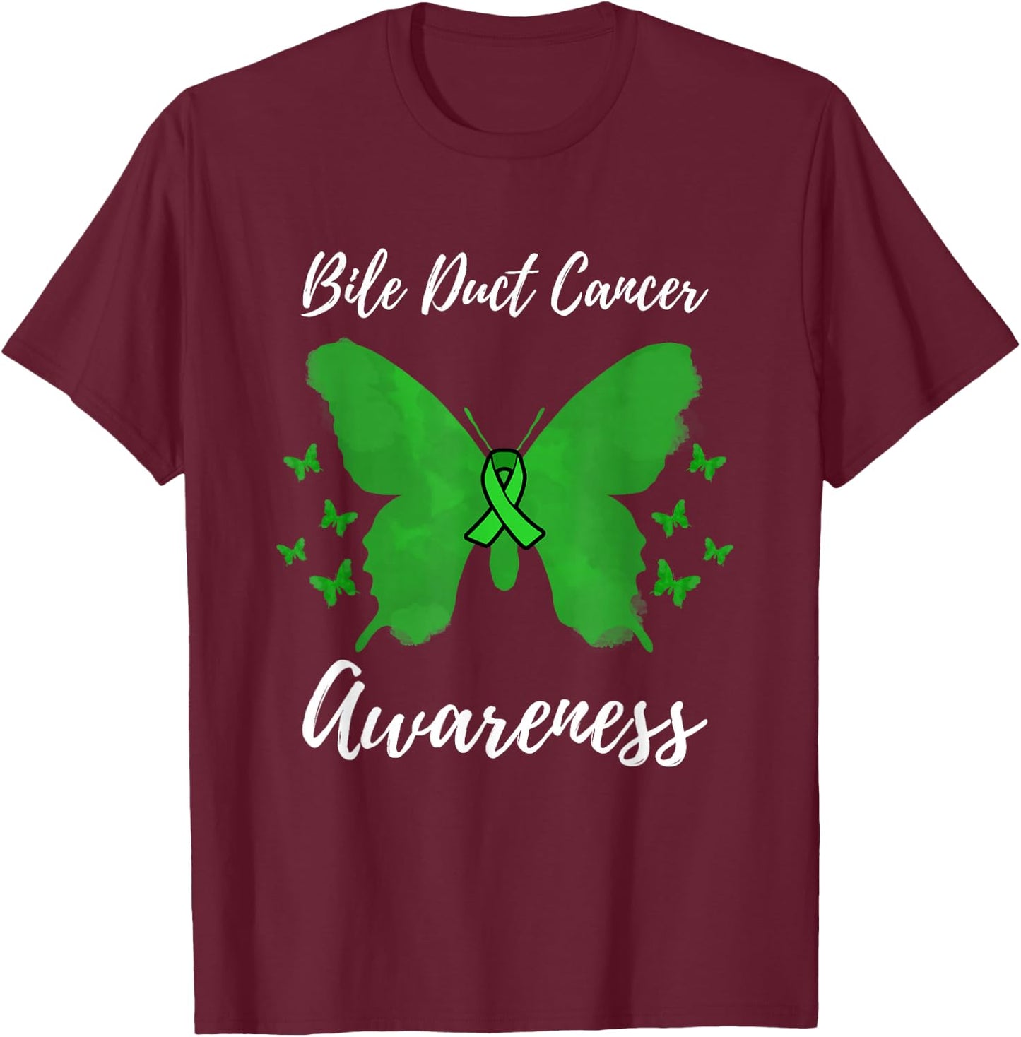 Green Ribbon Cholangiocarcinoma Bile Duct Cancer Awareness T-Shirt - T-Shirt | Maroon