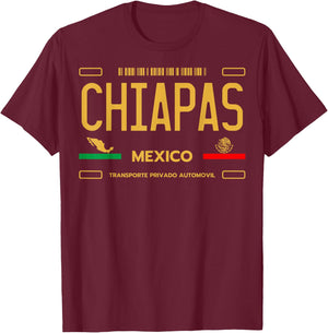 Chiapas License Plate Aesthetic, Mexico Chiapas T-Shirt - T-Shirt | Maroon