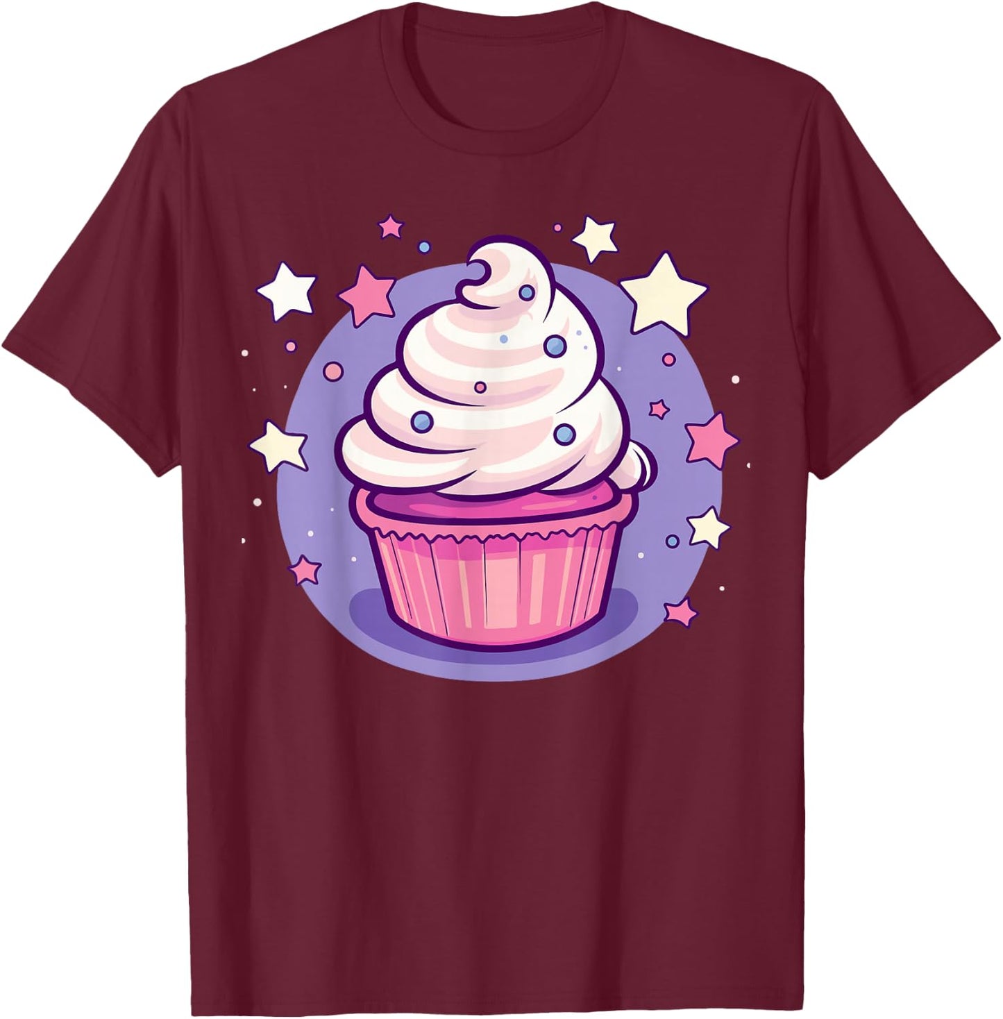 Cupcake Cute Pastel Kawaii Celestial Stars Baking Dessert T-Shirt - T-Shirt | Maroon