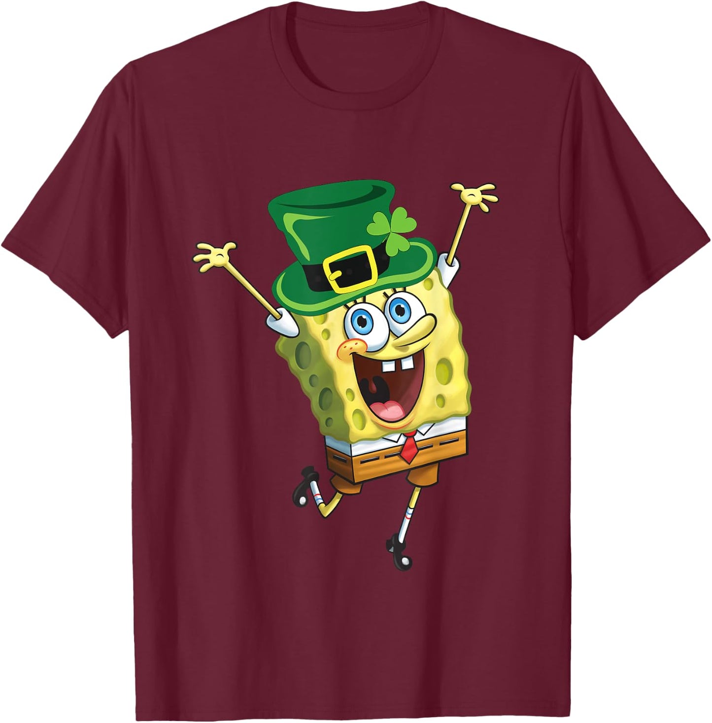 Mademark x SpongeBob SquarePants - SpongeBob SquarePants St Patricks Day T-Shirt - T-Shirt | Maroon