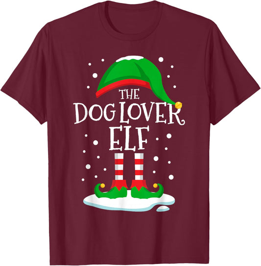 The Dog Lover Elf Christmas Family Matching Xmas Dog Mom Dad T-Shirt - T-Shirt | Maroon