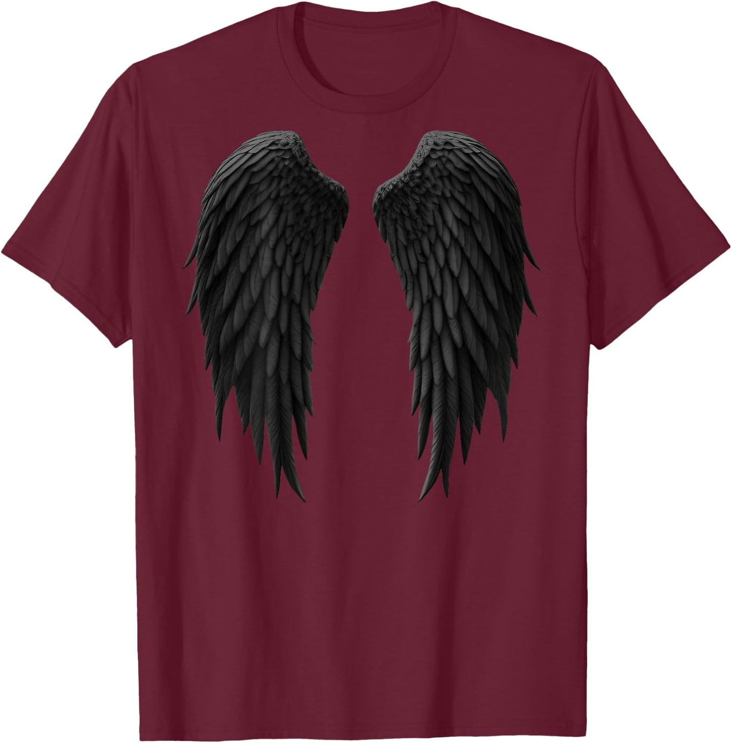 Realistic Black Dark Angel Wings on the Back T-Shirt - T-Shirt | Maroon