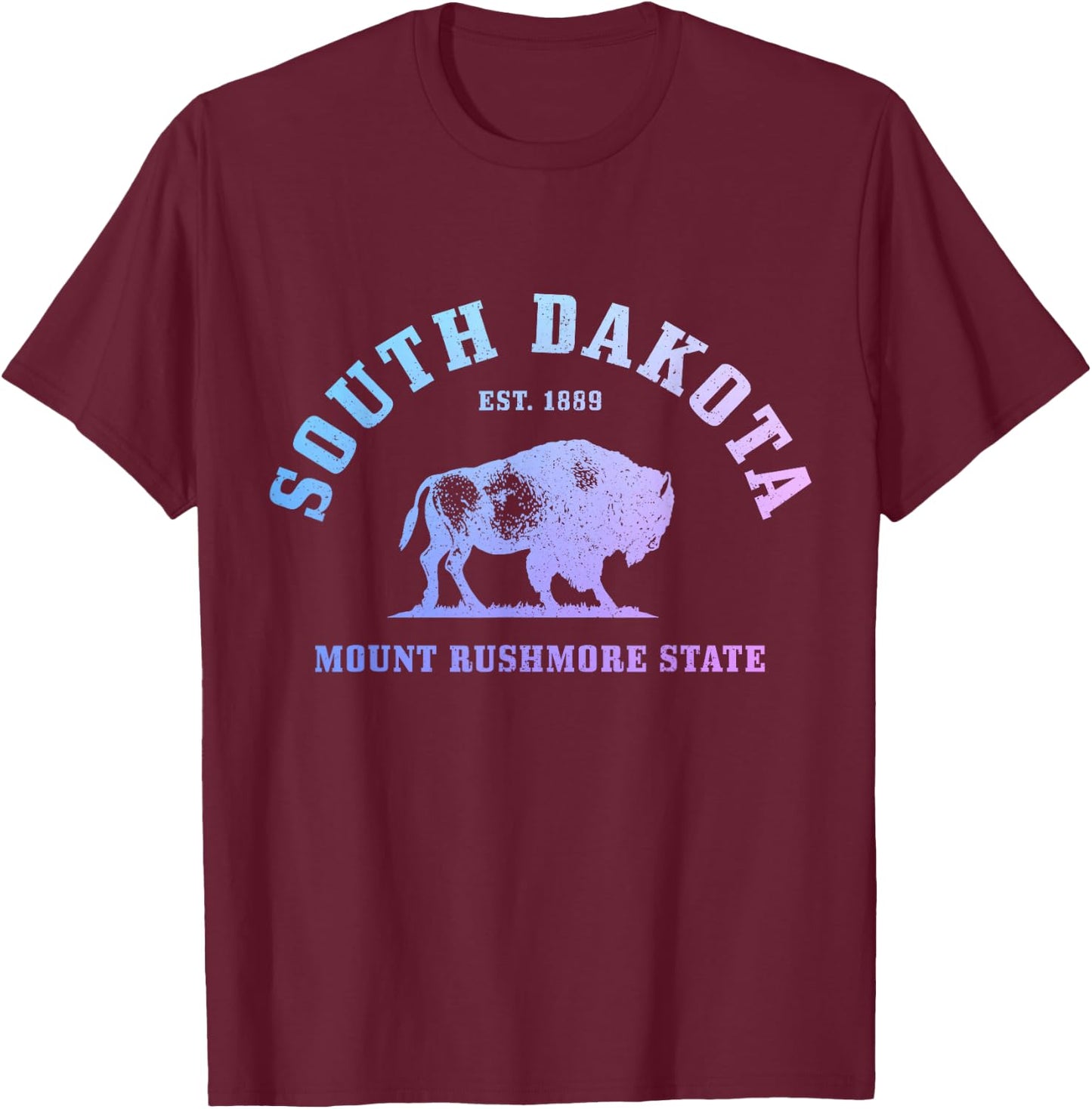 South Dakota East 1889 Mount Rushmore State Bison Vintage T-Shirt - T-Shirt | Maroon