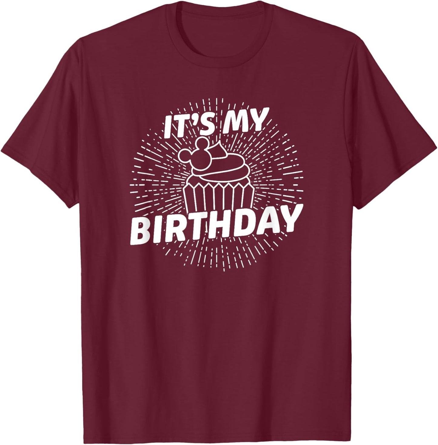 Disney Mickey Mouse It's My Birthday White Cupcake T-Shirt - T-Shirt | Maroon