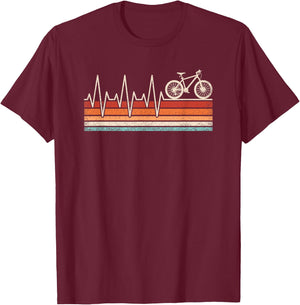 Heartbeat Bicycle Cyclist Mountain Bike Cycling Retro Men T-Shirt - T-Shirt | Maroon