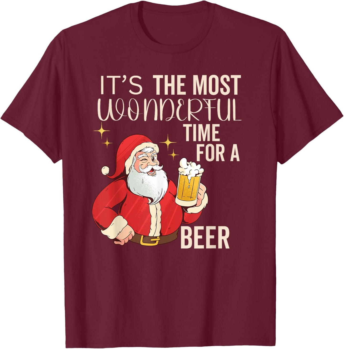 It's the Most Wonderful Time For a Beer Men's Beer Christmas T-Shirt - T-Shirt | Maroon