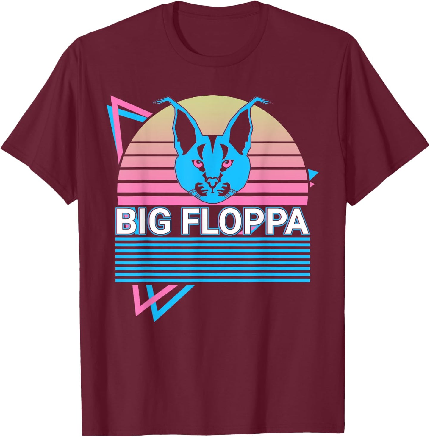 Big Floppa Caracal Cat Meme Retro Men Women Girls Kids T-Shirt - T-Shirt | Maroon